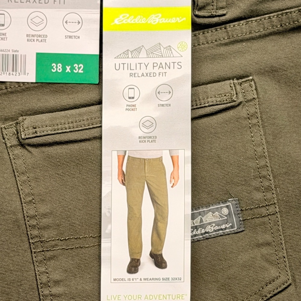 Eddie Bauer Mens Relaxed Fit Utility Pants Slate Green 38x32 Stretch 1566224 NEW - Picture 4 of 5